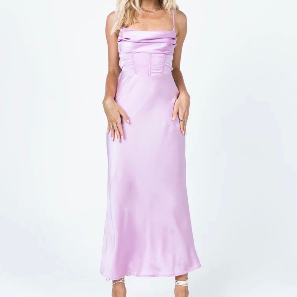 PRINCESS POLLY Purple Corset Satin Midi Dress